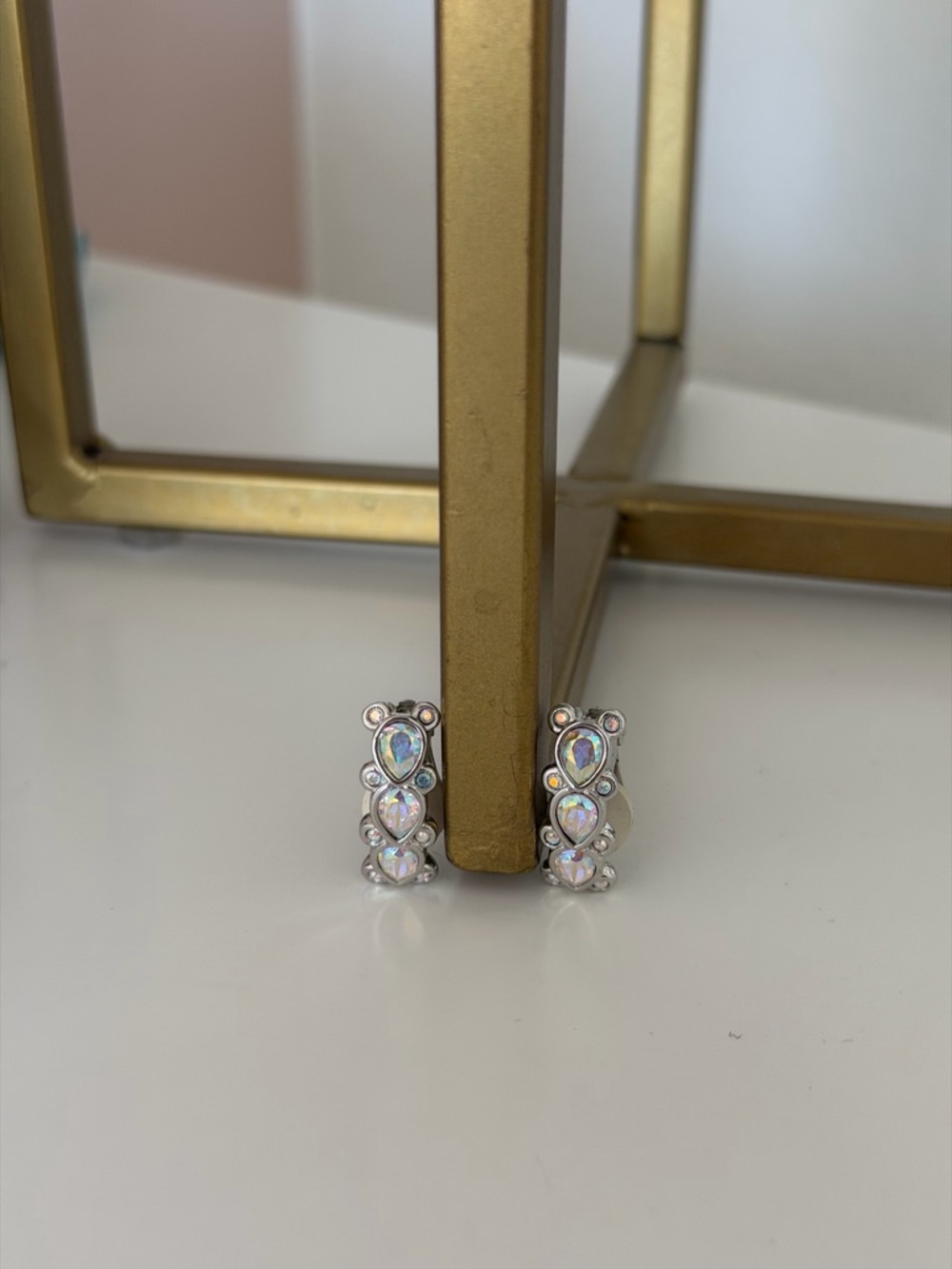 Swarovski Signed Aurora Borealis (AB) Crystal Cluster Clip-On Earrings